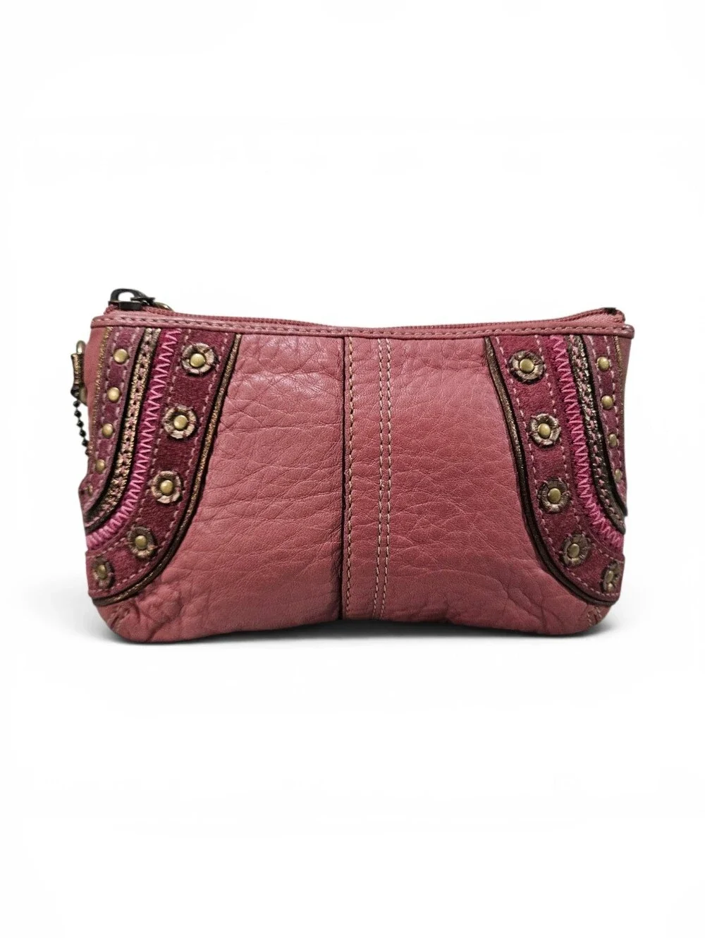 Coach Mia/Dylan Pink Pebbled Leather Wristlet w/Studded Trim & Original Hangtag